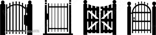 Black Silhouette Garden Fence and Gate Designs Vector Set for Landscape Decoration and Design Projects