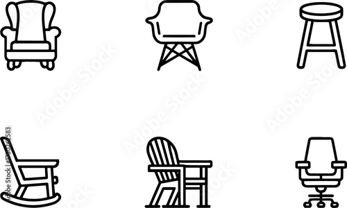 Various Chair and Stool Outlines Including Armchair Rocking Chair Office Chair Suitable for Design
