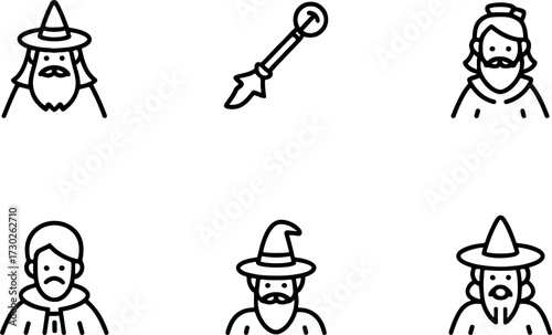 Fantasy Wizard Characters with Magical Accessories and Expressions