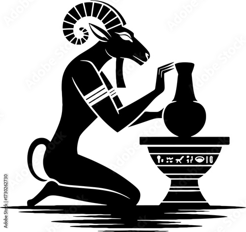 Ram Headed Deity Creating Pottery Ancient Egyptian Art Design