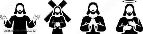 Jesus Christ Silhouettes in Various Poses with Cross and Halo Religious Spirituals for Religious Design