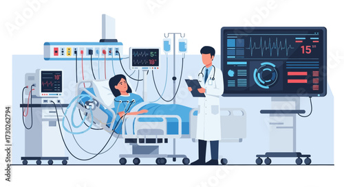 Intensive care unit showcasing patient monitoring technology and healthcare professionals