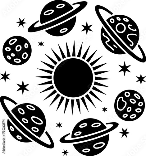 Celestial Space Design Featuring Sun and Planets for Tattoos
