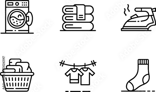 Laundry Machine Stack of Towels Ironing Basket with Clothes Hanging and Sock Vectors for Cleaning