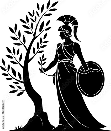 Greek Goddess Figure with Olive Tree for Tattoo Design and Artwork