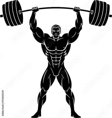 Muscular Bodybuilder Lifting Weights Strongman Silhouette Design