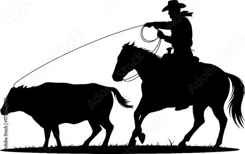 Cowboy Roping Bull Silhouette Design for Western Themes and Decor