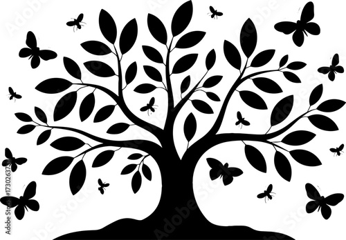 Elegant Tree with Butterflies and Leaves for Nature Themes