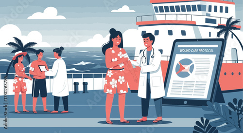 Onboard medical consultation offering comprehensive wound care protocols during a cruise journey