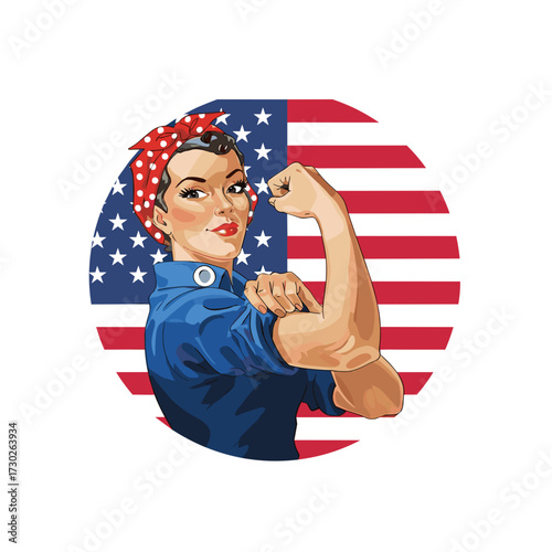 rosie the riveter, strong woman, feminist icon, american flag woman, women empowerment, patriotic woman, rosie style, girl power, strong female figure, american pride woman, women strength, empowering