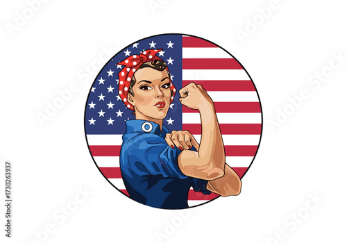 rosie the riveter, strong woman, feminist icon, american flag woman, women empowerment, patriotic woman, rosie style, girl power, strong female figure, american pride woman, women strength, empowering