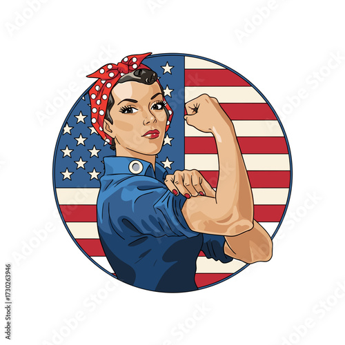 rosie the riveter, strong woman, feminist icon, american flag woman, women empowerment, patriotic woman, rosie style, girl power, strong female figure, american pride woman, women strength, empowering