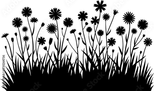 Beautiful Silhouette of Wildflowers and Grass for Decorative Use