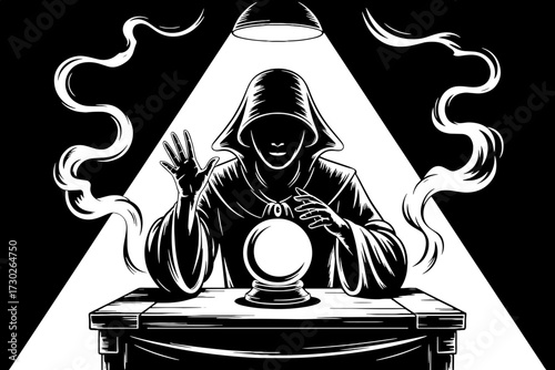 Mystical Fortune Teller with Crystal Ball and Magical Swirls