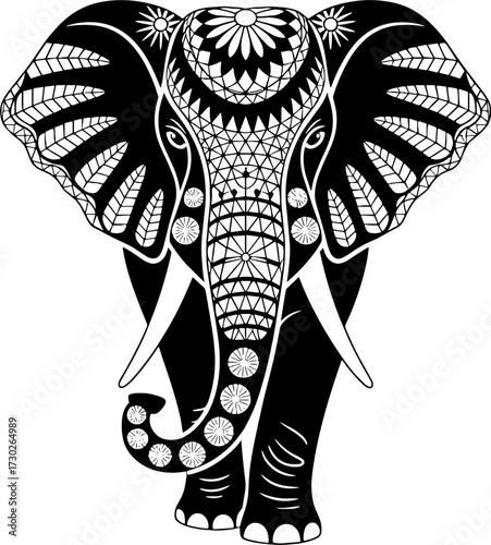 Elegant Mandala Style Elephant Design for Tattoo and Coloring Book