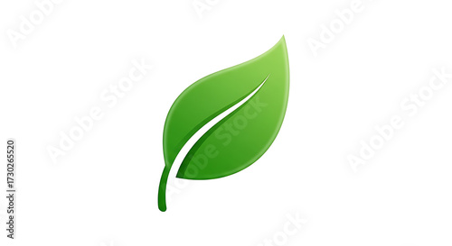 Illustration of a single green leaf with a prominent vein isolated on a white background ai generated