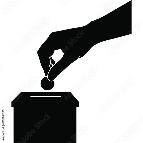 A silhouette of a hand placing a coin into a donation box for charity and giving back to the community
