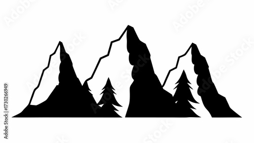 Majestic mountain peaks and evergreen trees offer a scenic wilderness escape, perfect for outdoor adventure themes and nature-inspired designs, scalable artwork