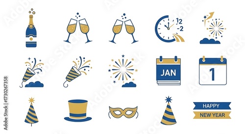 New Year Icons - Celebration, Party, Festive.