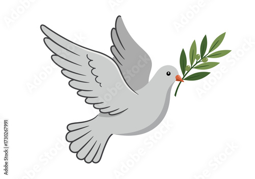Dove of Peace with Olive Branch Symbol.