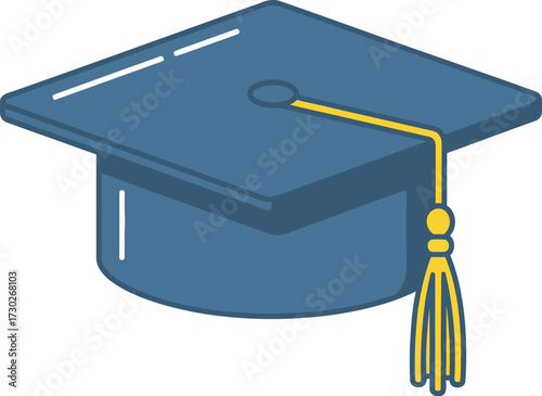 A blue graduation cap with a yellow tassel, symbolizing academic achievement and completion of studies.