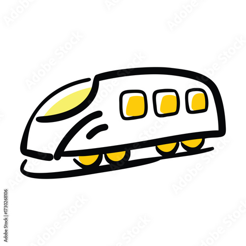  high-speed train with yellow windows and streamlined body doodle transport vector icon