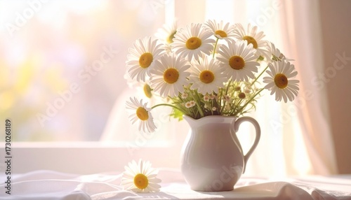 Wallpaper Mural 창가 햇살 아래 놓인 데이지 꽃병 Daisy Vase by the Window in Sunlight Torontodigital.ca