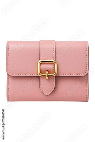 A pink leather wallet with a gold buckle High quality Realistic image.