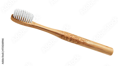 Bamboo toothbrush with natural wooden handle eco friendly bristles oral care hygiene dental accessory biodegradable product isolated on white background