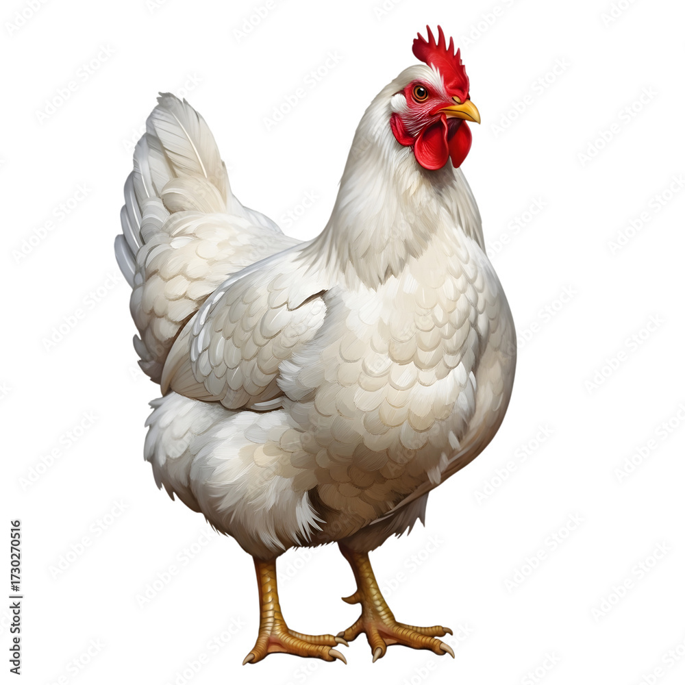 Fototapeta premium White hen isolated on transparent background standing in a studio shot