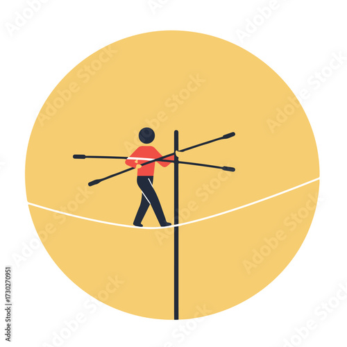 Stick figure balancing on a tightrope within a yellow circle