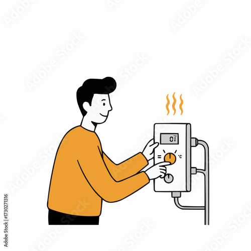 Man adjusting heating timer on control panel at home  