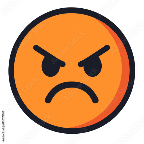 Vivid orange angry emoji icon, expressing intense frustration and annoyance with furrowed brows and a deep frown, perfect for digital communication, social media reactions, and conveying strong negati