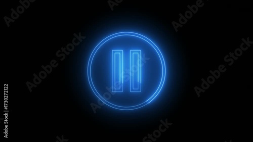 Glowing blue pause symbol on a black background