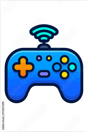 Dynamic Blue Wireless Gaming Controller Icon with Bright Wi-Fi Connectivity Signal, Emphasizing Modern Digital Entertainment and Interactive Play. Perfect for Gamers, Developers, and Streaming Platfor