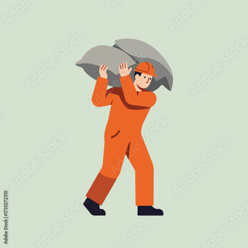 Laborer carrying heavy bags