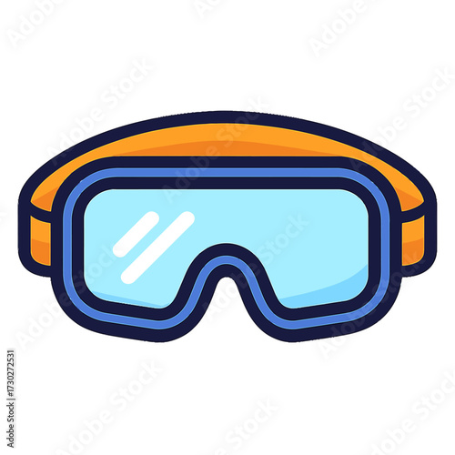 Vibrant Orange and Blue Ski Goggles Icon - Modern Snowboard Eyewear Illustration - Flat Design Winter Sports Protective Gear Vector Art - Digital Graphic for Outdoor Adventure Enthusiasts, Skiing, Sno