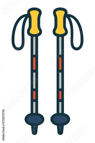 High-performance pair of hiking and trekking poles, designed for diverse outdoor adventures including mountaineering, skiing, and snowshoeing. Features ergonomic yellow handles, robust shafts with whi