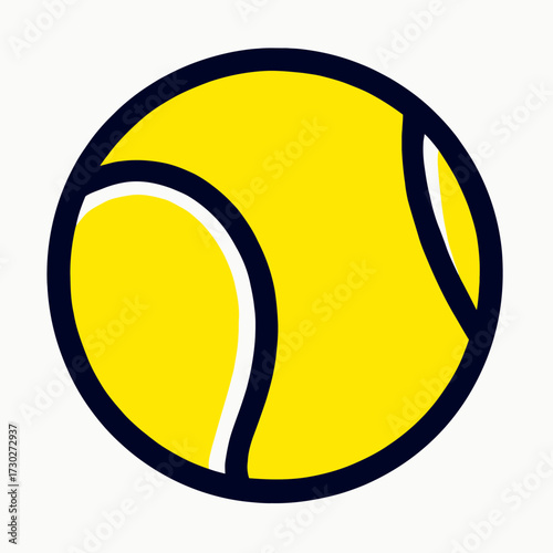 Vibrant Yellow Tennis Ball Icon Vector Illustration with Bold Black Outline and Subtle Shading, Perfect for Sports Themes, Game Assets, Athletic Equipment Designs, and Digital Content – High-Quality F
