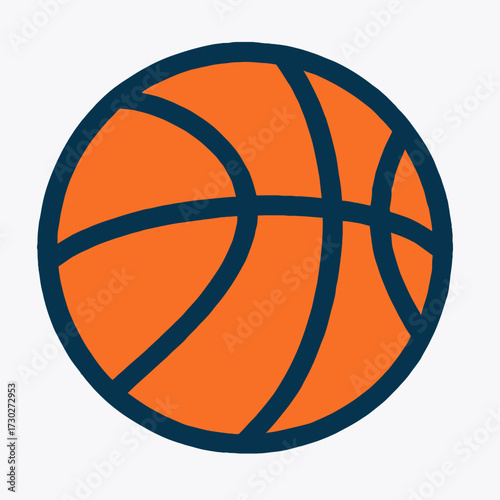 Vibrant orange basketball icon with dark blue outline and classic panel design on a transparent background, perfect for sports apps, game interfaces, educational materials, web design elements, social