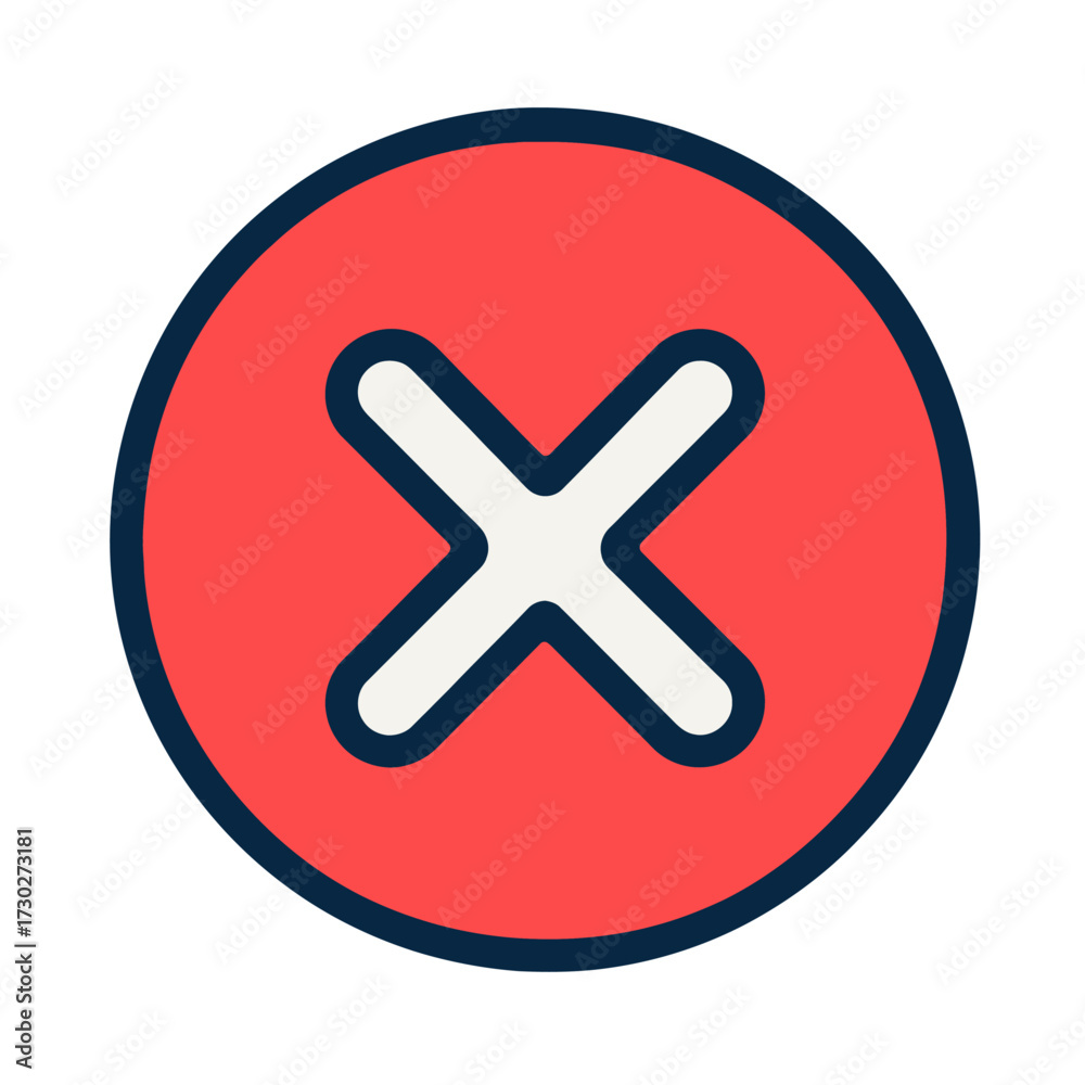 Obraz premium Bold Red Circular Icon Featuring a Prominent White 'X' Symbol, Universally Recognized as an Indicator for Operations such as Close, Cancel, Error, Delete, Remove, Incorrect, and Failure States across