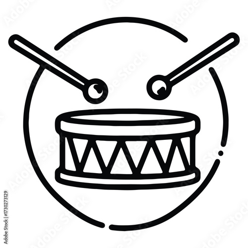 Drum with drumsticks outline icon for musical instrument illustration
