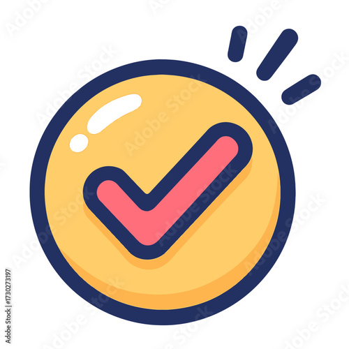 Stylish Yellow Circle Checkmark Icon with Radiant Effect: High-Quality Graphic Representing Success, Verification, Task Completion, Approval, Confirmation, Done Status, and Positive Achievement in Dig