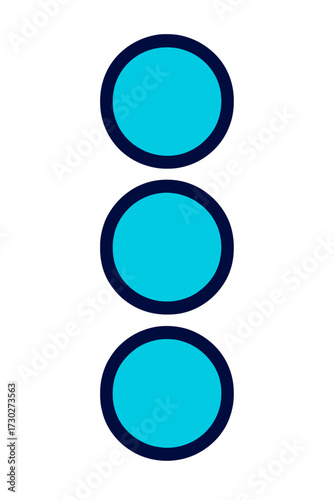 Three vertically aligned vibrant turquoise blue glossy circles, each with a dark navy border, against a dark gradient background fading to gray, strongly suggesting futuristic indicators, sleek UI but