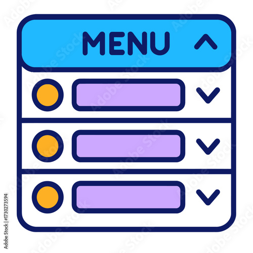 Modern user interface menu system, vibrantly designed with interactive dropdown controls, selectable options, and prominent input fields, all encased within a sleek, intuitive graphic. This detailed i