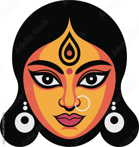 Durga Face Illustration Hindu Goddess Festival Celebration Icon