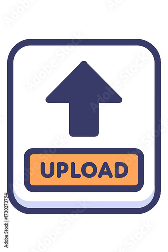 Dark-themed 'UPLOAD' button icon with an upward arrow and orange text. For web, app, and software UI. Facilitates file upload, data transfer, cloud storage. Modern, sleek, intuitive digital graphic fo