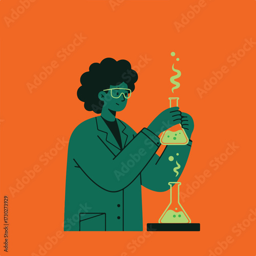 Scientist pours liquid between flasks