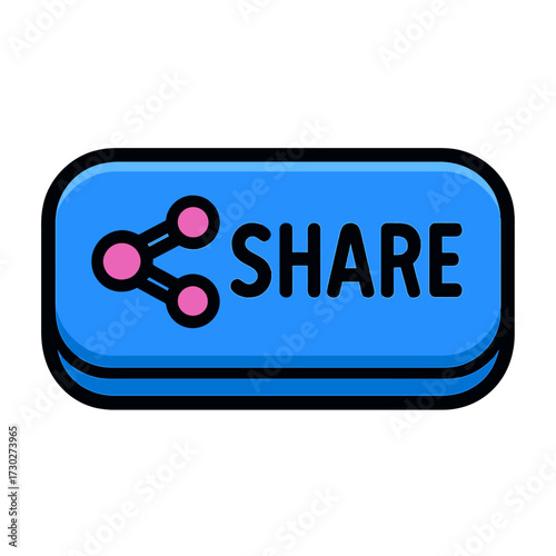 Vibrant Blue Share Button with Pink Connectivity Icon and Bold Outlines, a modern UI/UX vector graphic asset perfect for web interfaces, mobile applications, and digital platforms promoting social med
