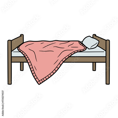 Simple bed with pink blanket and pillow in minimal style  
